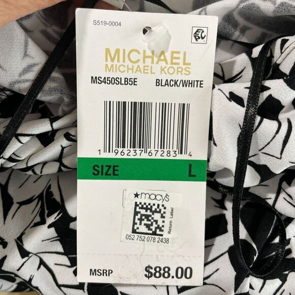 NEW Michael Kors Halter Top Womens L Keyhole-Neck Tropical Black White - Picture 6 of 9